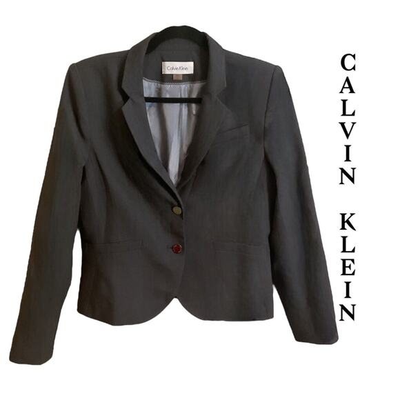Calvin Klein Women's Jacket Size 12P Grey Modern Two Button Short Pockets - Picture 1 of 10